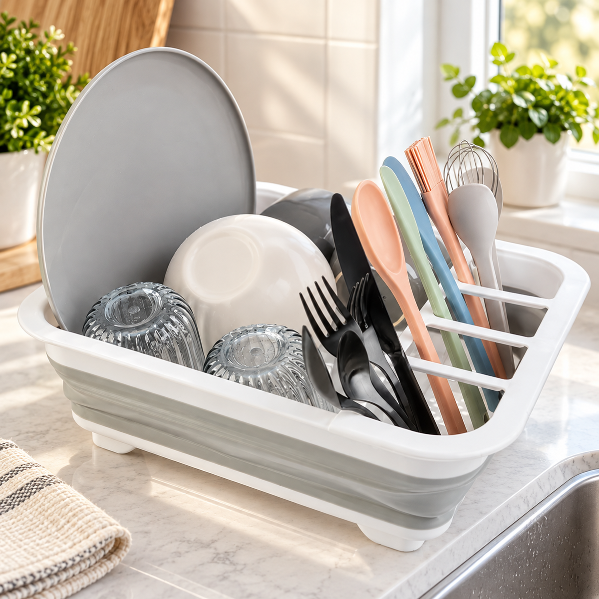 Collapsible Dish Rack with Utensil Holder